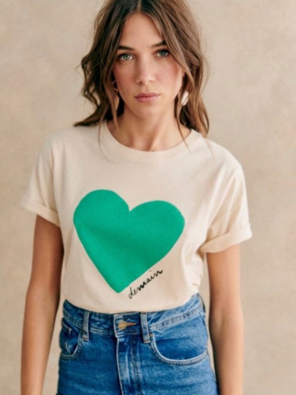 COEUR DEMAIN T-SHIRT - SOLIDARITY CREATION Cream/Green Size: S